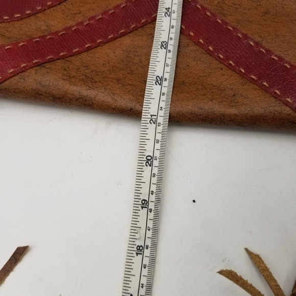 Ethnic Leather Boho Bag Brown & Burgundy 10"L x 10"W Crossbody Adjustable Strap - Picture 12 of 12